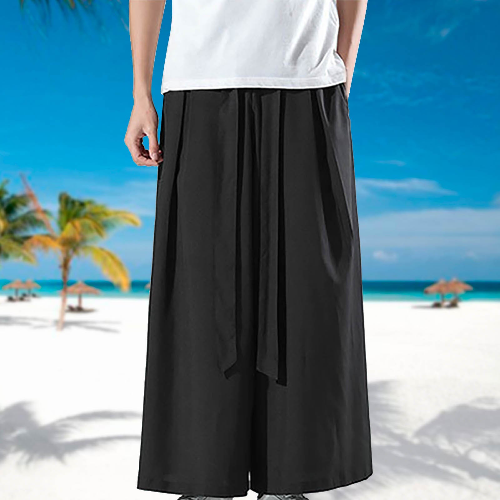 thumbnail image 2 of Pantalones Harlan de pierna ancha para hombre: seda de verano, corte holgado, color liso, material de algodón, estilo informal, 2 of 8